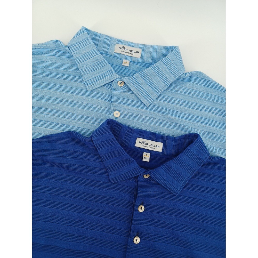 Peter Millar Summer Comfort Mens Large Striped Short Sleeve Polo Lot Of 2